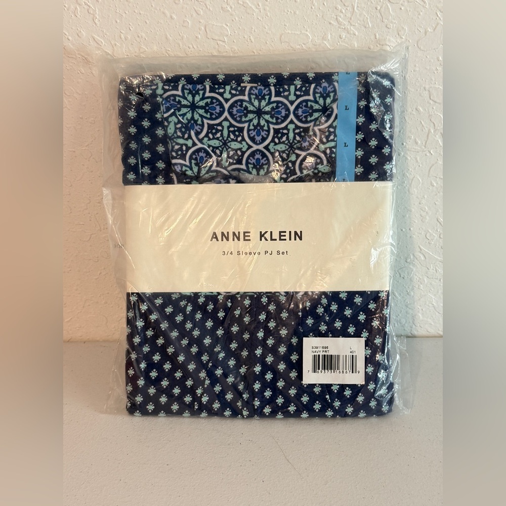 Anne Klein 3/4 Sleeve PJ Pajama Set Size L Navy RN 17363 PRT Comfy Soft Sleep